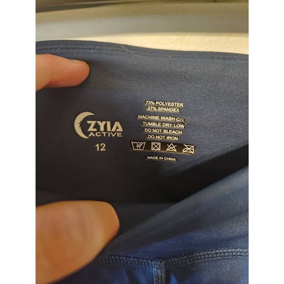 ZYIA Active Blue Ascend Hi-Rise Cropped Leggings Size 12 Stretch Knit Pockets - Picture 2 of 3